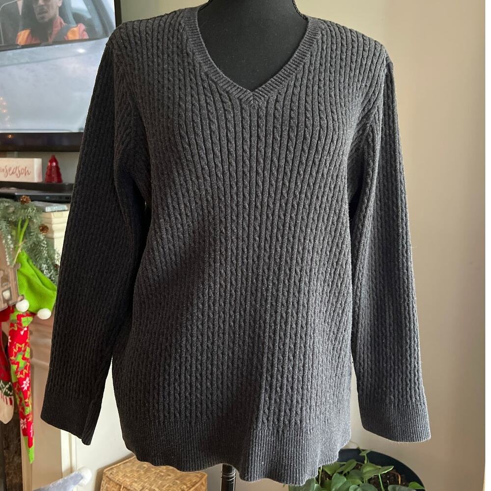 Pria Woman Cable Knit V-neck Heather Gray Longsleeve Sweater Plus size 2X